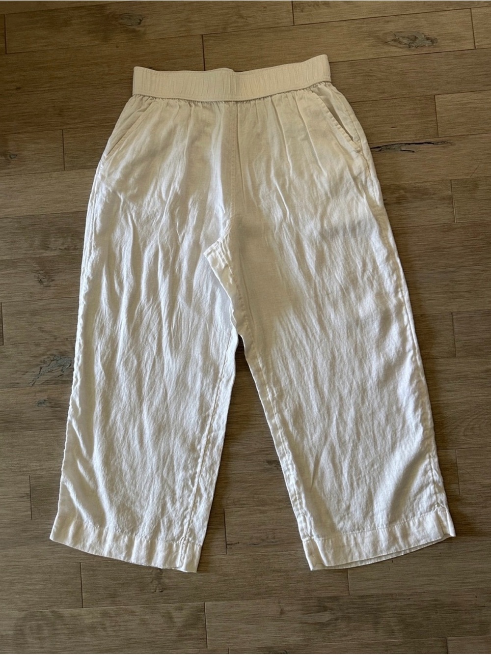 Tahari White Cropped 100% Linen Pants